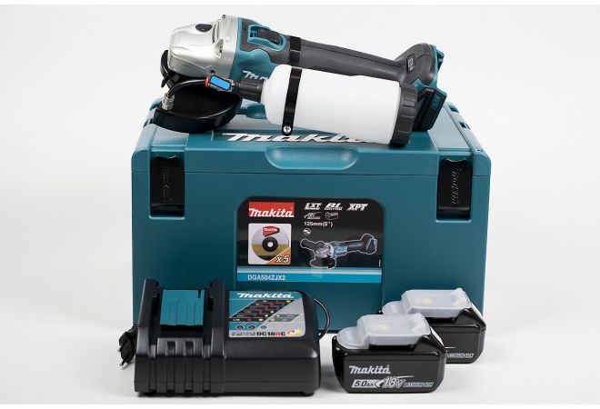 Makita DGA504RTJ Haakse fijnstof accu-slijper met waterdruppelaar 125mm 18V/5.0AH LI-ION - JSK Handelsonderneming