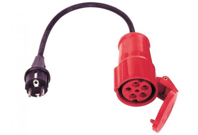 CEE Verloop adapter van rubberen stekker 230 Volt 2-polig met randaarde naar CEE contrastekker 32A 5-polig - 162325