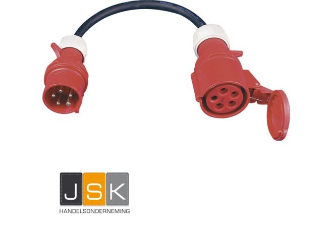 165325 | Adapterkabel CEE 16 A - CEE 32 A 5 x 2,5 mm² 0,5 meter verloopkabel van 16A naar 32A stekker - JSK Handelsonderneming