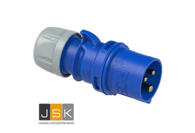 013-6v CEE Stekker 3-polig, 16A, 230V (50+60 Hz) blauw, 6h IP44 SHARK / CEE-plug 16A 3p 6h IP44 SHARK - 102198