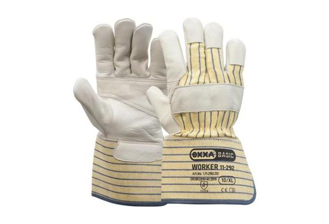 11-292 | OXXA® Worker 11-292 handschoen Nerflederen handschoen met gele gestreepte kap 1.11.292.00 | Doos 60 paar Maat: 10/XL | 11129200 - JSK Handelsonderneming