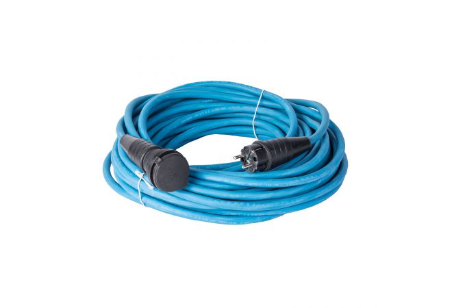 Verlengkabel 25 meter 3x2,5 mm² H07RN-F blauw met volrubber contactstop en koppelcontactstop met deksel, 114339*