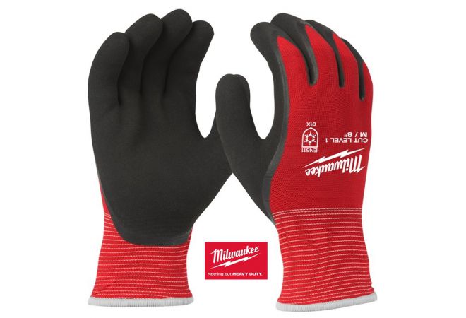 Milwaukee 1343 Winterhandschoen Cut1 (Doos 120 paar) (Maten 8-11) 2.35.61.100, Europees gecertificeerd voor bescherming tegen snijwonden en kou