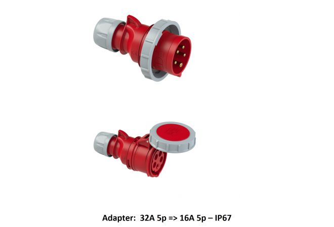 Verloop snoer ongezekerd CEE 5-polig 32A naar CEE 5-polig 16A met 0,5 meter rubberkabel H07RN-F 5G2,5 - Oostenrijkse top-kwaliteit - 325.165 | 325165