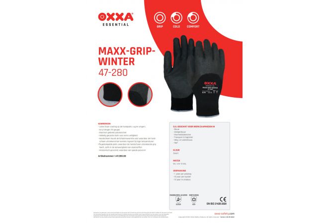 OXXA® Maxx-Grip-Winter 47-280 handschoen (Doosverpakking 72 paar) (Maten 9-11), uitstekende grip en zijn anatomisch gevormd en beschermen tegen koude handen