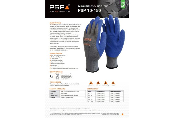 Stratenmakers handschoen PSP 10-150 Werkhandschoen Allround Latex Blauw | doos 144 paar | maten 7-11 | 2.01.10.150