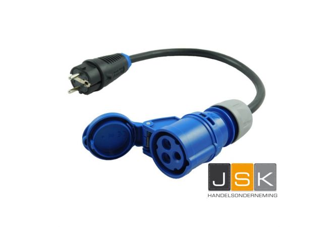 162163 | Normale stekker (Schuko) naar Blauwe CEE 1 fase 16A - Kabeladapter, 3x2,mm²