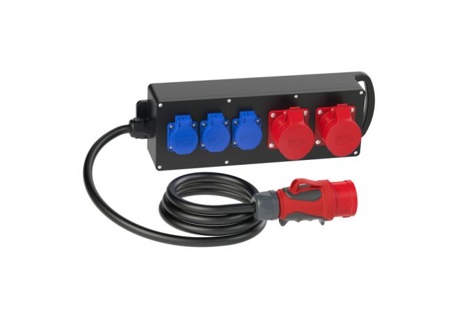 PCE 9441151 Mobile Distribution box plastic Steyregg MV CEE 16A, 2x CEE-stopcontact 16A 5p 400V ongezekerd, 3x Beschermingsstopcontact 16A 250V IP54 ongezekerd