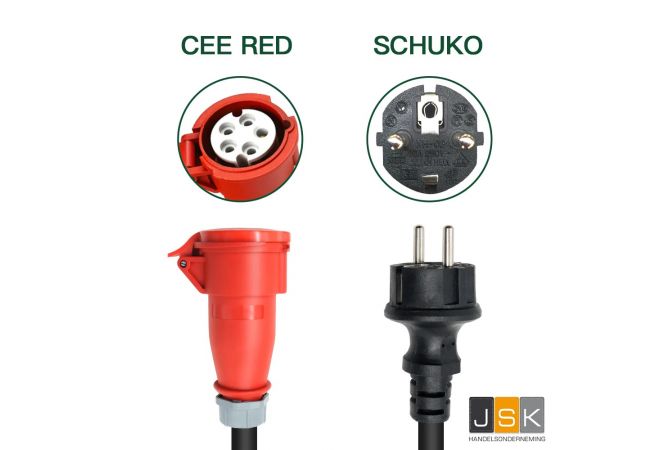 162325 - Mennekes CEE 32A 5 Pin Stekker naar EU Schuko Stekker, Schuko Adapter voor 11KW 32A 3 Fase EV Lader