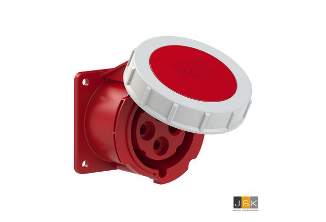 PCE 3242-3V CEE inbouw wcd recht 32A 4p 440 60Hz 3h rood IP67, REEFER flens 75x75mm steek 60x60mm, 103143