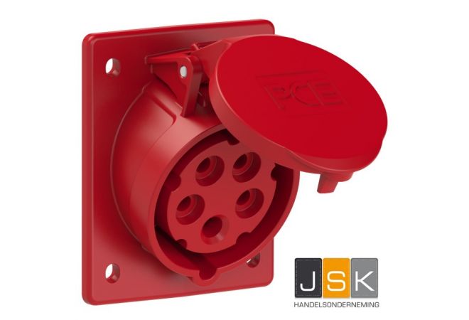 604.156 | CEE-inbouw contactdoos IP44, 415-6, 5-polig 400V | 6h schuin, 16A Flensmaat 80 x 97 mm | EAN-Code: 4028232007600