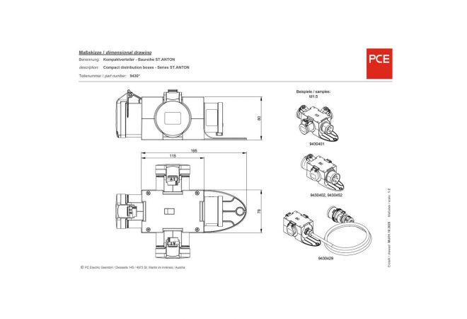 PCE 9430453 Distribution box plastic mobile ST.ANTON 3x16/5 PW16/5 m.B. IP44 with phase inverter