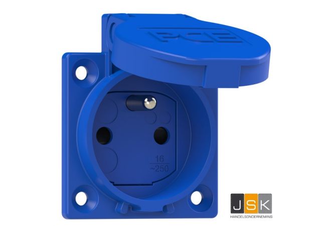 1040K0BS Safety socket P-NOVA+, 50x50 French/Belgian shutter IP54 side (blue) 108927