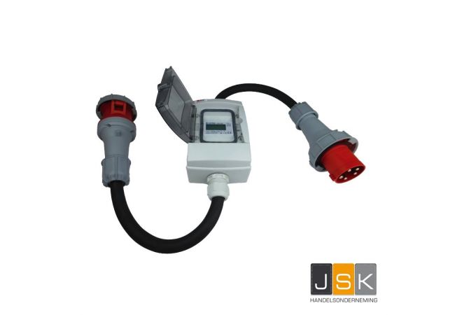 63A CEE - mobiler digitaler Stromzähler - geeicht - (mit Reset) IP65, 63A CEE 5-Pol Stecker auf 63A CEE 5-Pol Kupplung