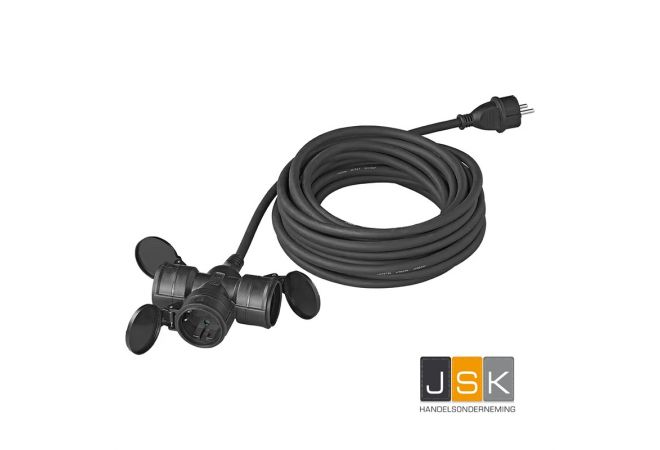 Verlengkabel 10 meter H07RN-F 3 G 1,5 mm² 3-voudige contrastekker met verend klapdeksel