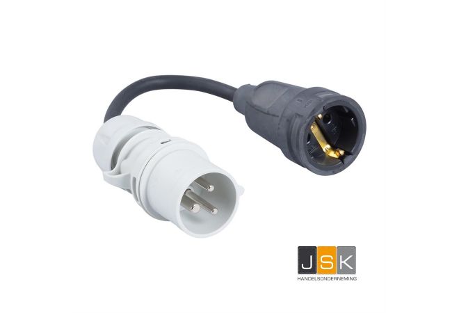 Adapterkabel 25cm - CEE 12h Stecker auf Schuko Kupplung für Trenntransformator - 163162/12h