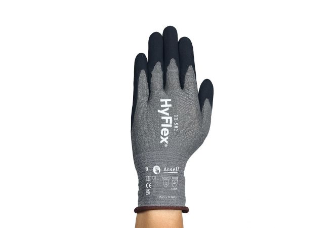 AnsellHyFlex 11-581 handschoen  (Doos 144 paar) (Maat 6-12) 19022400 - van nitril met HPPE/Wolfraam/Nylon/Spandex voering