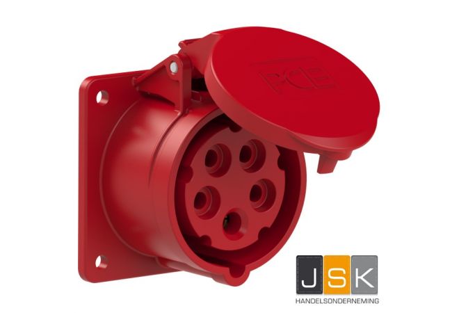 315-6F7V CEE inbouw wcd recht 16A 5p 400 V 6h rood IP54 flens 75x75mm steek 60x60mm verzonken gaten - 603.156-1/103012