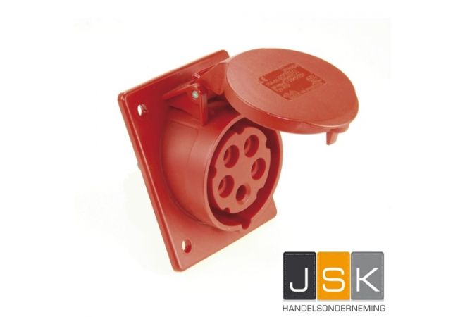 425-6 CEE inbouw wandcontactdoos 32A IP44, 5-polig, 400V, 6h, schuin Flensmaat 80 x 97 mm | Aanbouw-apparatenstekker 604.256/103212 EAN: 4028232007624