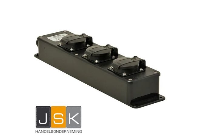 Stekkerdoos 3-voudig zwart, IP44 230V, zwart (VD16) wartelinvoer M20 - 56262 - 5 stuks