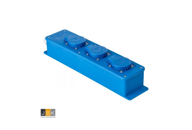 VD16 verdeelblok 3-voudig blauw, zonder snoer met 3 inbouw contactdozen 16A, 250V~ type Keraf 16 | Slagvast polyamide | M20 - 104468