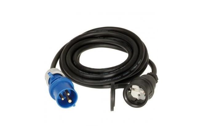 Verloopstekker/ adapter 1 fase CEE 16A naar schuko 230 Volt | CEE 16A 3-polige 230V IP44 naar 230V 2-polige rubber contrastekker met randaarde 163162