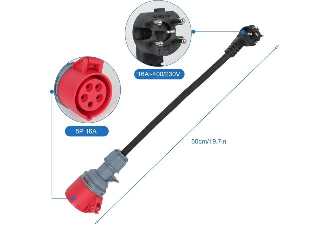 Perilex Adapter 16A naar CEE, 16A hoekstekker op CEE-koppeling ca. 0,5 meter kabel 5G2,5 mm² - 165165P