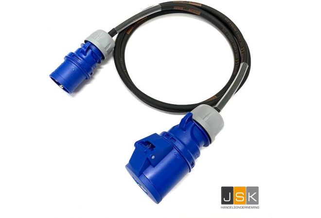 CEE Verloopsnoer adapterkabel 1 fase 16a 3-polig naar 1 fase 32A 3-polig - IP44 spatwaterdicht - 163323