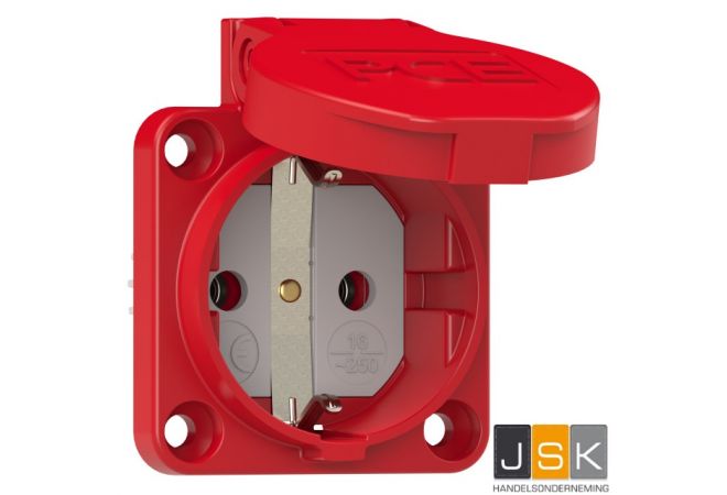 PCE 105-0r Inbouw contactdoos IP54 rood, flensmaat: 50 x 50 mm, incl. dunne flensdichting, afstand tussen de bevestigingsgaten: 38 x 38 mm, 601.050