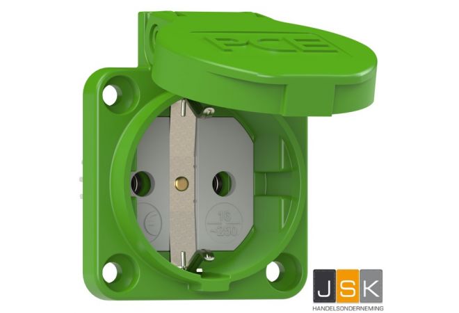 PCE 105-0u Inbouw contactdoos IP 54 groen, flensmaat: 50 x 50 mm, incl. dunne flensdichting, afstand tussen de bevestigingsgaten: 38 x 38 mm, 601.050