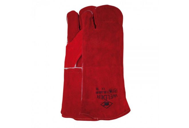 Lashandschoen van rood splitleder 3-vinger model