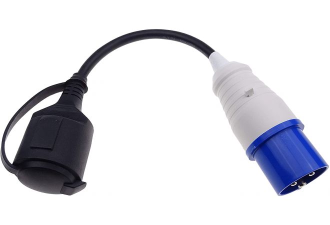 163162 Verloop snoer | Verloop kabel | Verloop adapter CEE 16A 3-polig blauw naar Schuko 230V - 50 cm kabel  - JSK Handelsonderneming